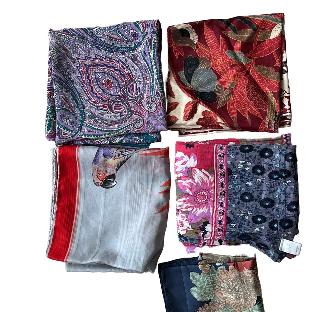 3 Silk Wraps 1 + Cotton J. Jill Circular Wrap +1 Liberty of London Handkerchief